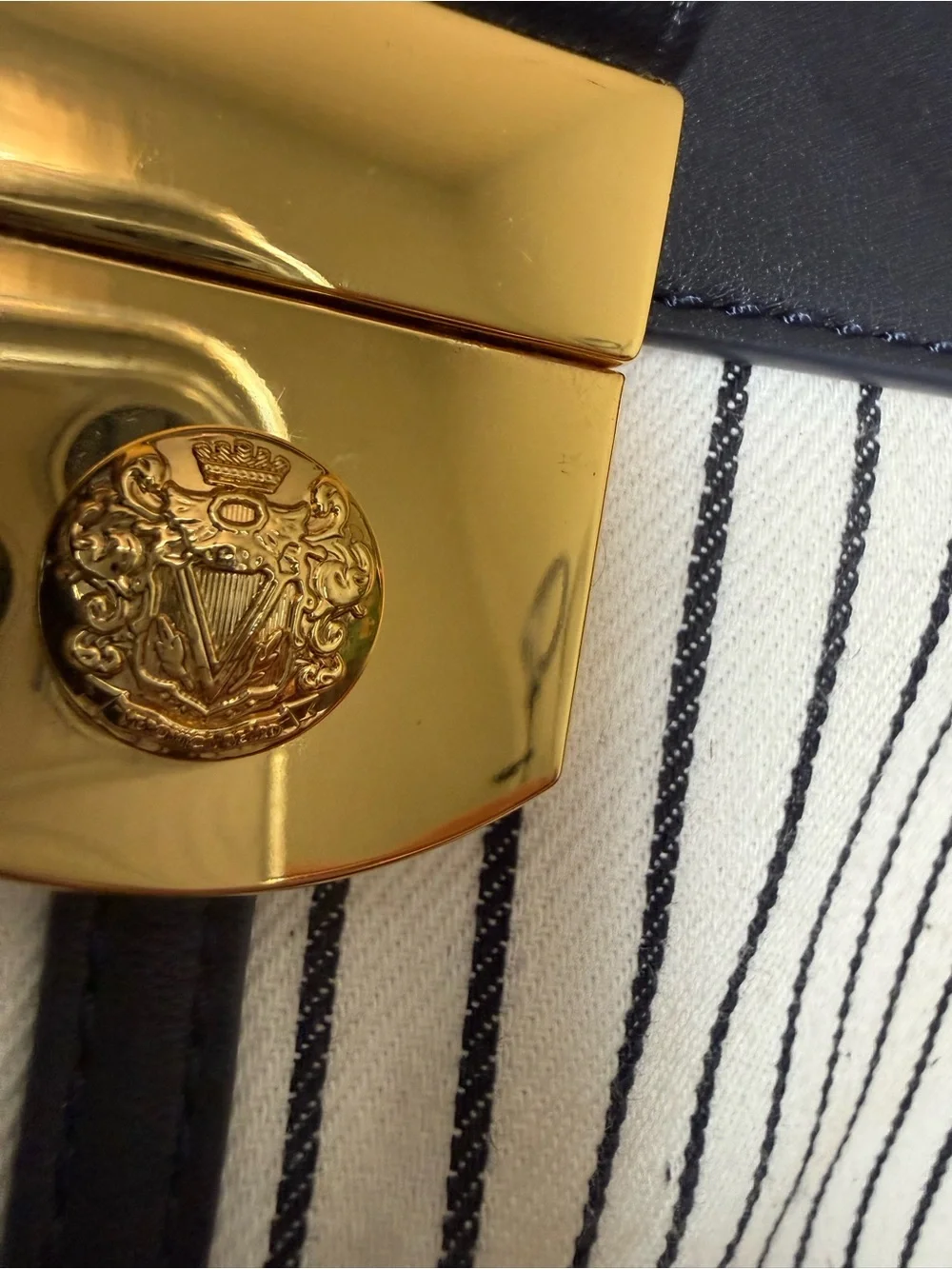 Veronica Beard Black and White Striped Satchel with Gold Lock